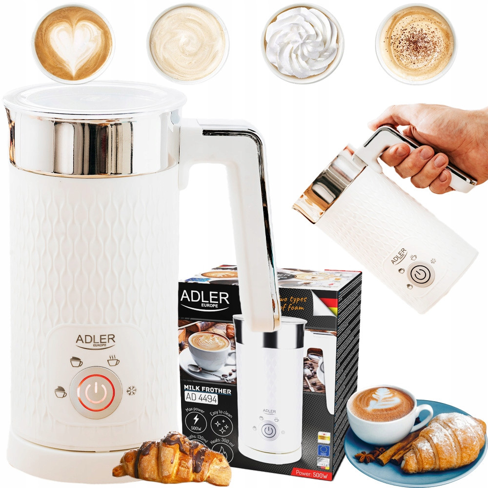 Вспінювач молока Adler AD 4494 white  — 500 Вт, 300 мл, 4 функції, бездротова чаша, антипригарне покриття, фото 1