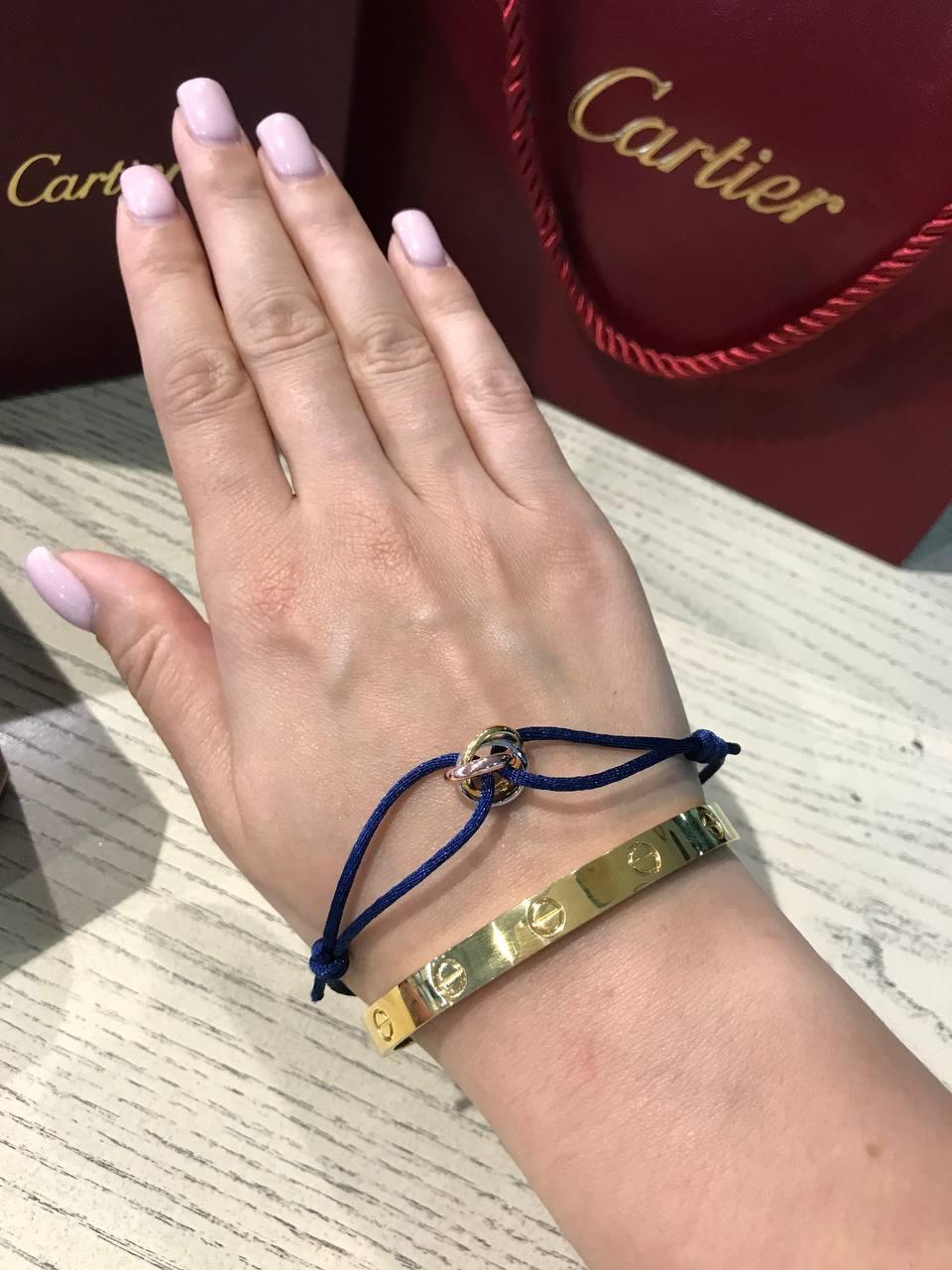 Браслет Cartier з викруткою лимонне золото та браслет нитка шовкова синього кольору / Cartier браслет викрутка