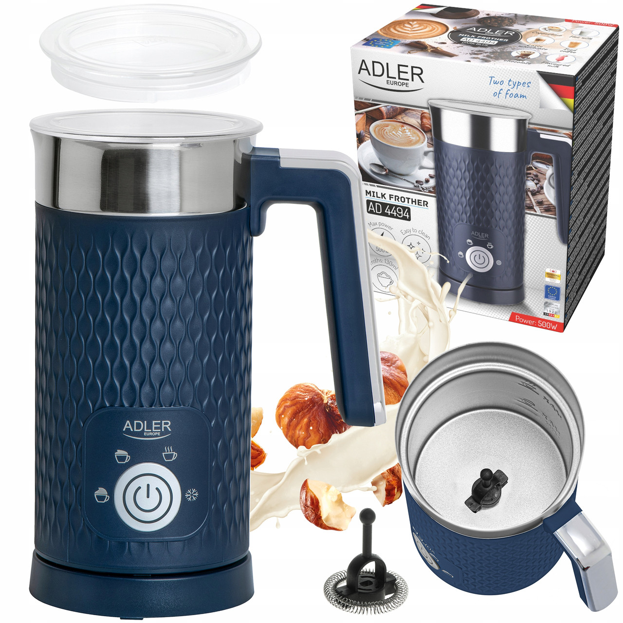 Вспінювач молока Adler AD 4494  dark — 500 Вт, 300 мл, 4 функції, бездротова чаша, антипригарне покриття, фото 1