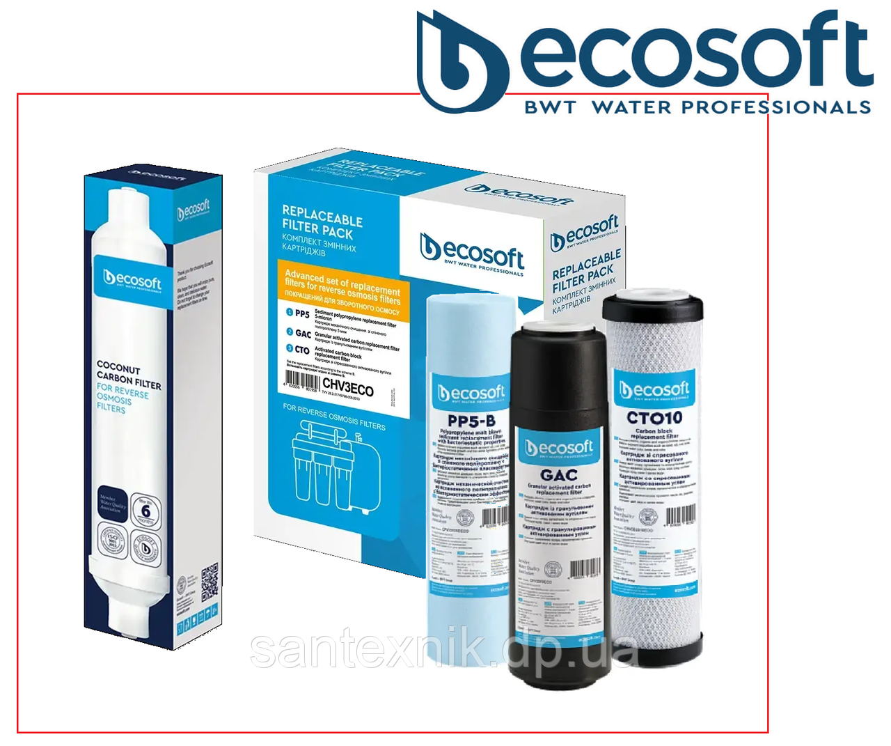 Покращений комплект картриджів Ecosoft для зворотного осмосу (4 картриджі)