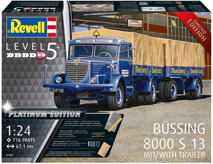 Збірна модель-копія Revell Вантажна машина Bussing 8000 S13 з причепом рівень 5 масштаб 1:24 (RVL-07580), фото 1