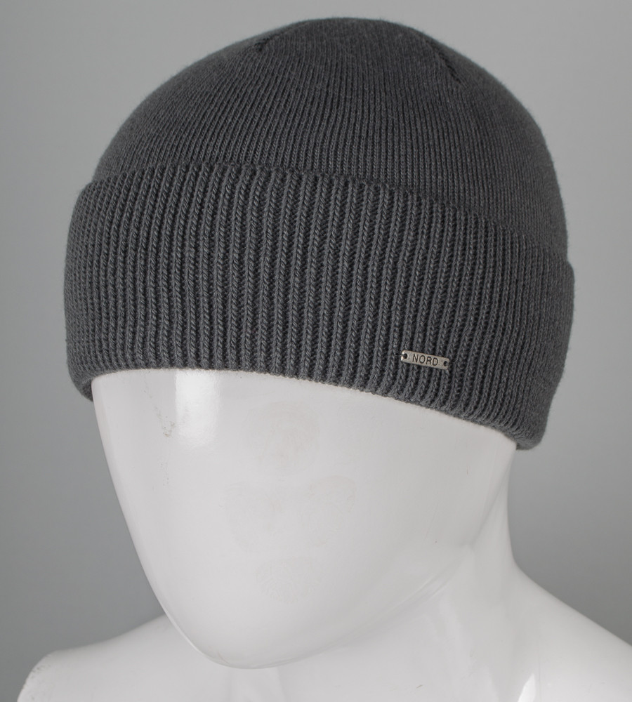 В'язана шапка з закотом на флісі Nord (181018), Графіт, фото 1