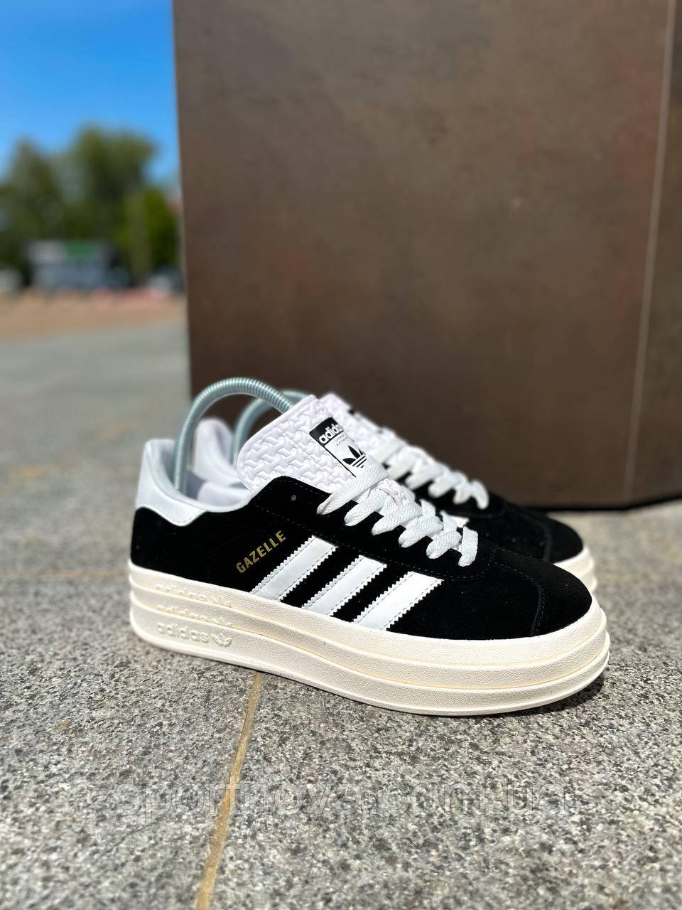 "Підлітково-жіночі кеди Adidas Gezelli чорного кольору, на стильній підошві, текстиль та замша, 36-39р.", фото 1