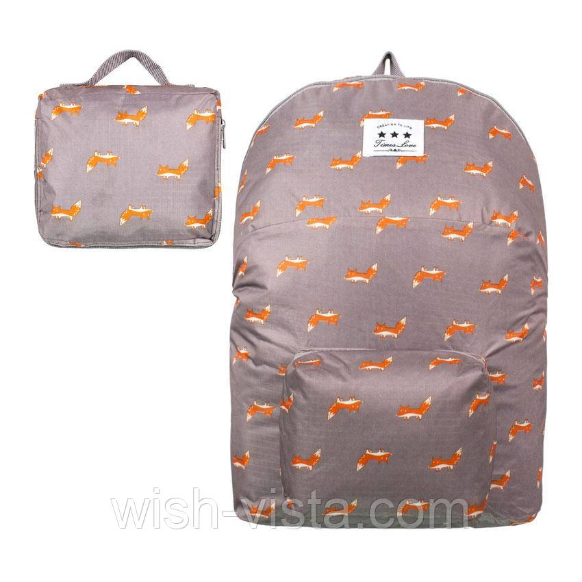 Рюкзак міський складаний No Brand Foxes Темно-сірий з рожевим (21416), фото 1