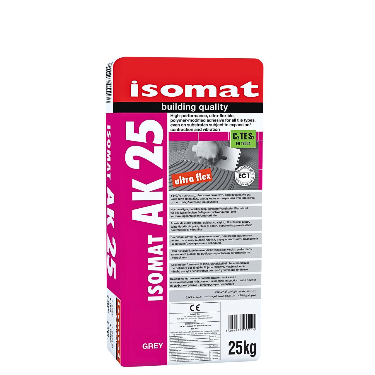 Клей для плитки полімерцементний високоякісний гнучкий універсальний Ізомат AK 25 25 кг
