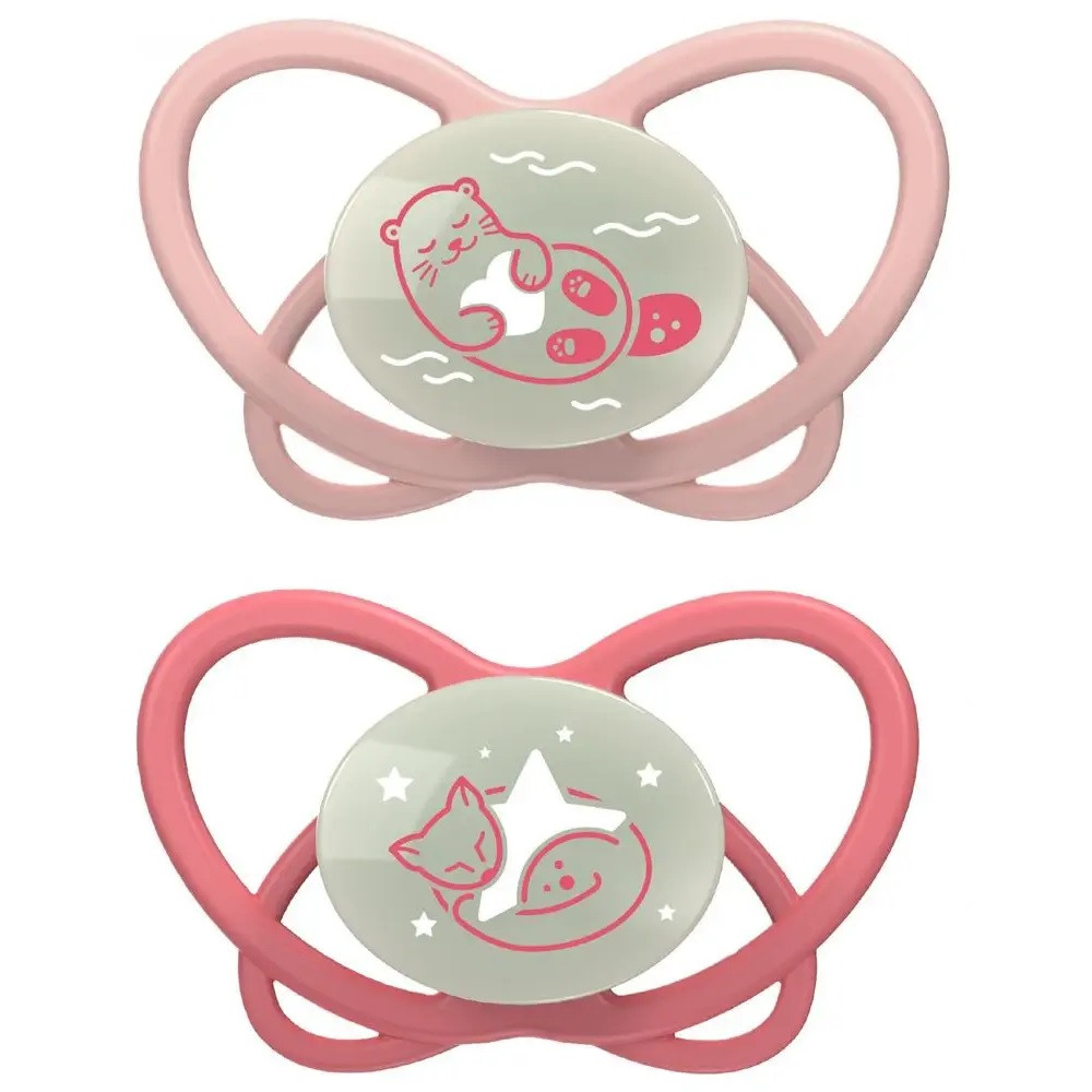 Силіконова пустушка "Мій метелик Ніч" (5-18 міс.) рожева NIP 2 шт. (4000821316256)