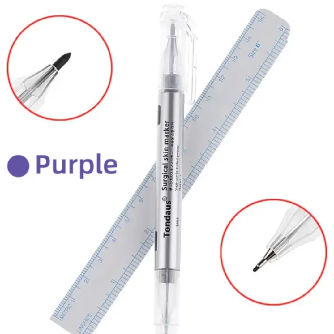 Маркер двосторонній в індивідуальній упаковці з лінійкою (для косметології, татуажу, перманентного макіяжу)