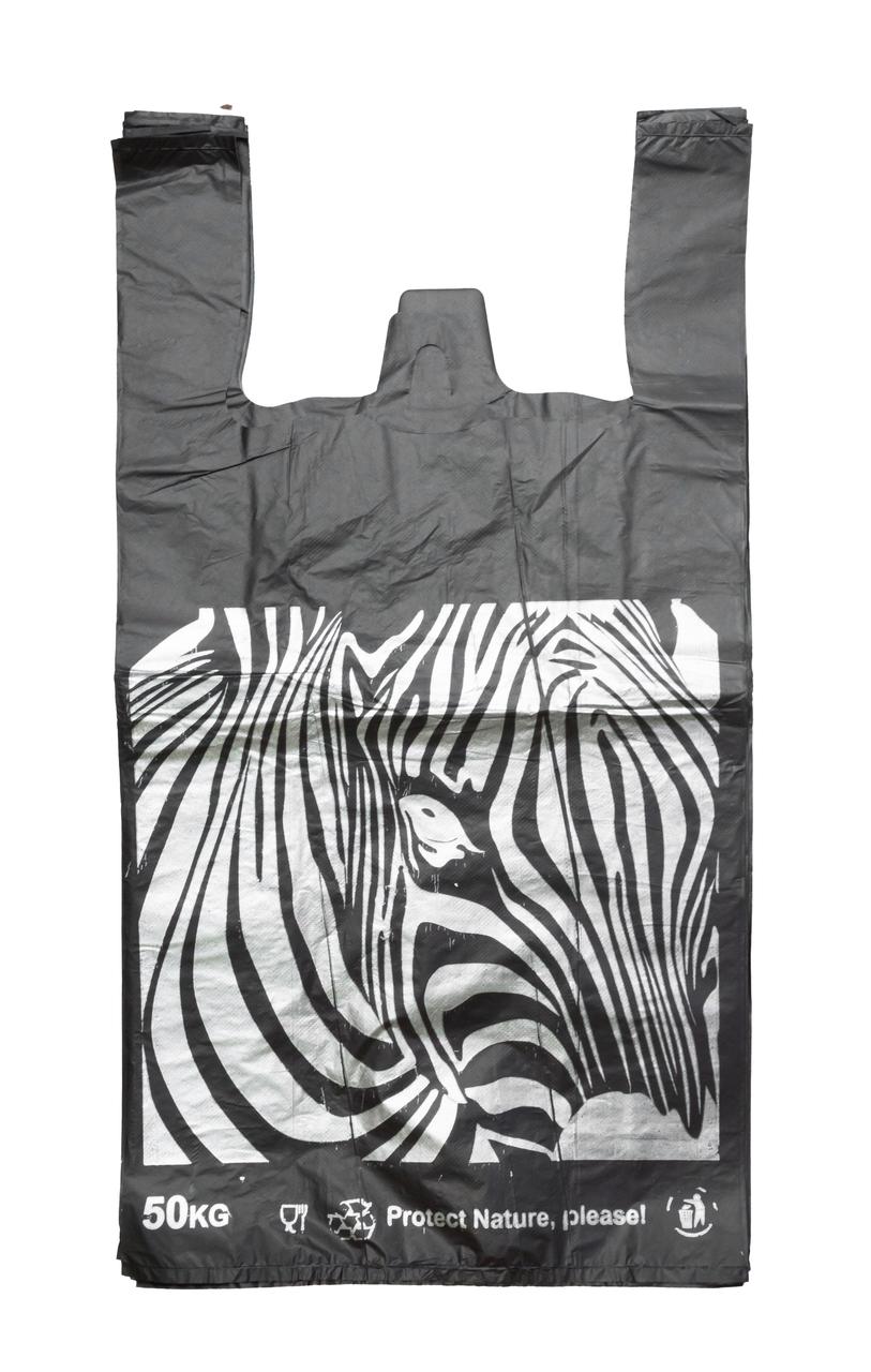 Пакет майка Зебра чорна 30*58 см (100 шт/уп), фото 1