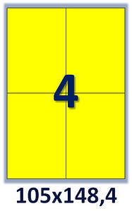 Жовті (лимонні) флуоресцентні етикетки на А4: 4 шт. Розмір: 105х148,4 мм.