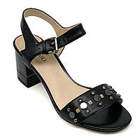 Жіночі шкіряні босоніжки чорного кольору на каблуку Elpasso 330996111-А розмір 36