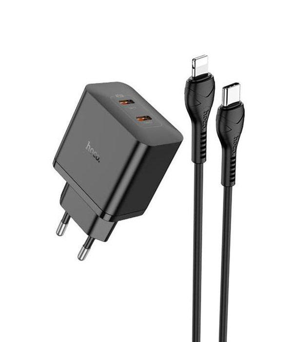 Зарядний пристрій HOCO N35 PD45W+QC3 (2Type-C) + кабель Type-C-Lightning Black