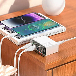 Зарядний пристрій HOCO N36 PD 65W (3Type-C, 3USB) White, фото 2