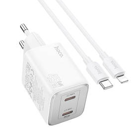 Зарядний пристрій HOCO N42 PD45W QC3 (2Type-C) з кабелем Type-C-Lightning White