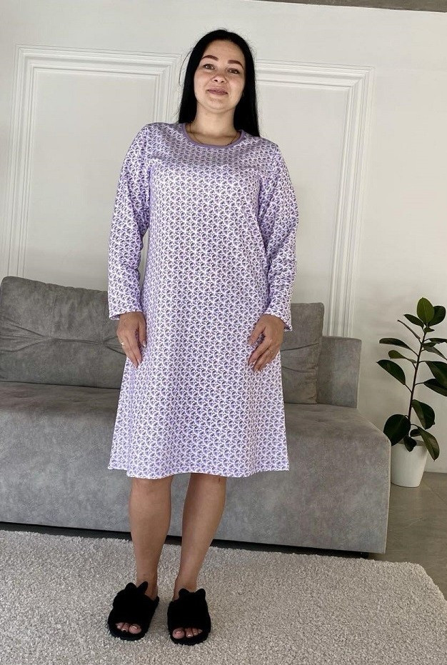 Нічна сорочка жіноча тепла начос батальна фіолетовий р.52-60