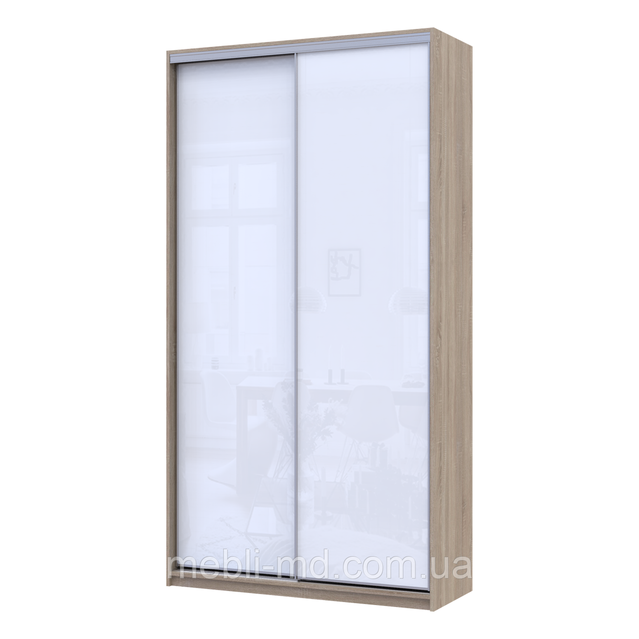 Шафа купе Сіті Лайт Слім Дуб Сонома Скло Біле 120х45х225 (44900308), фото 1