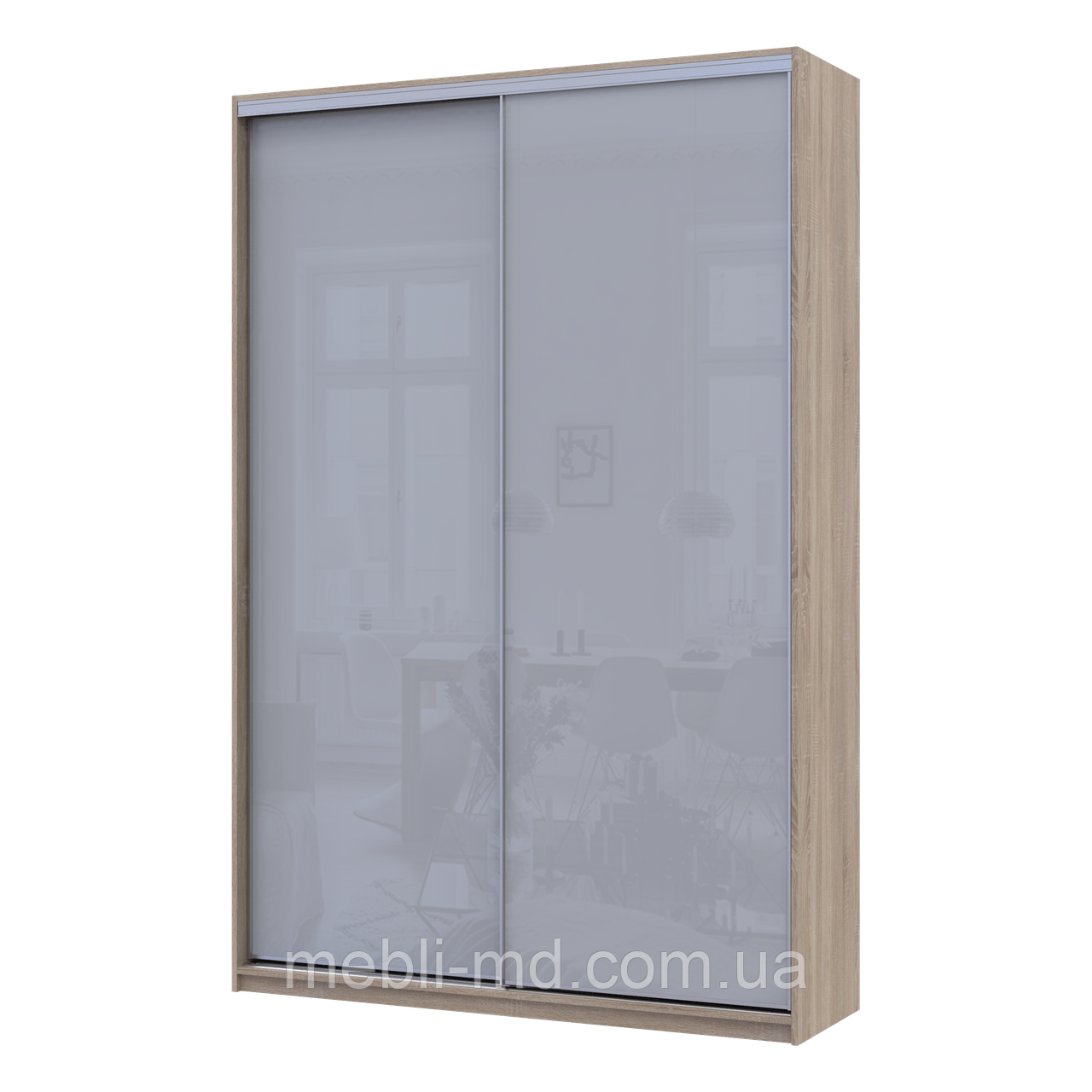 Шафа купе Сіті Лайт Слім Дуб Сонома Скло Сіре 150х45х225 (44900314), фото 1