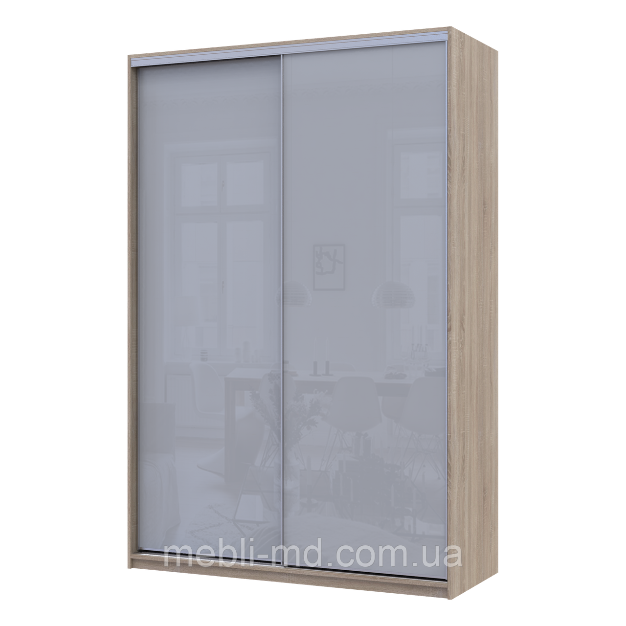 Шафа купе Сіті Лайт Слім Дуб Сонома Скло Сіре 150х60х225 (44900316), фото 1