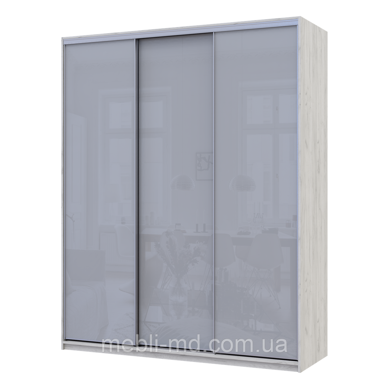 Шафа купе Сіті Лайт Слім Біле Дерево Скло Сіре 180х60х225 (44900304), фото 1