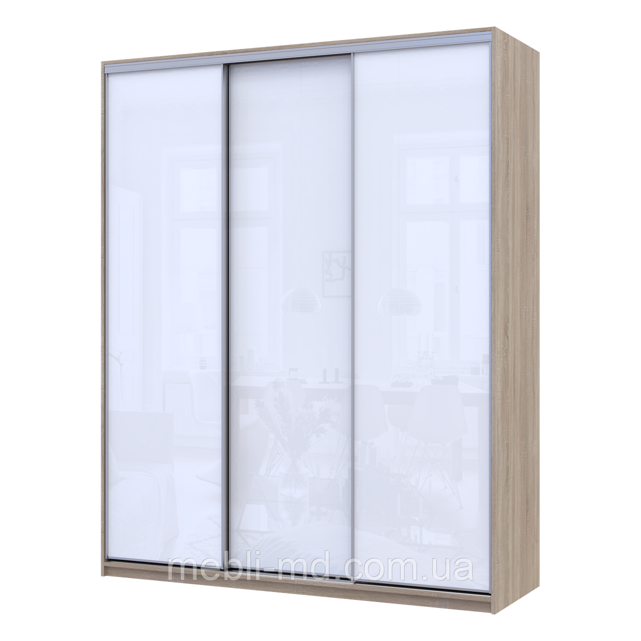 Шафа купе Сіті Лайт Слім Дуб Сонома Скло Біле 180х60х225 (44900318), фото 1