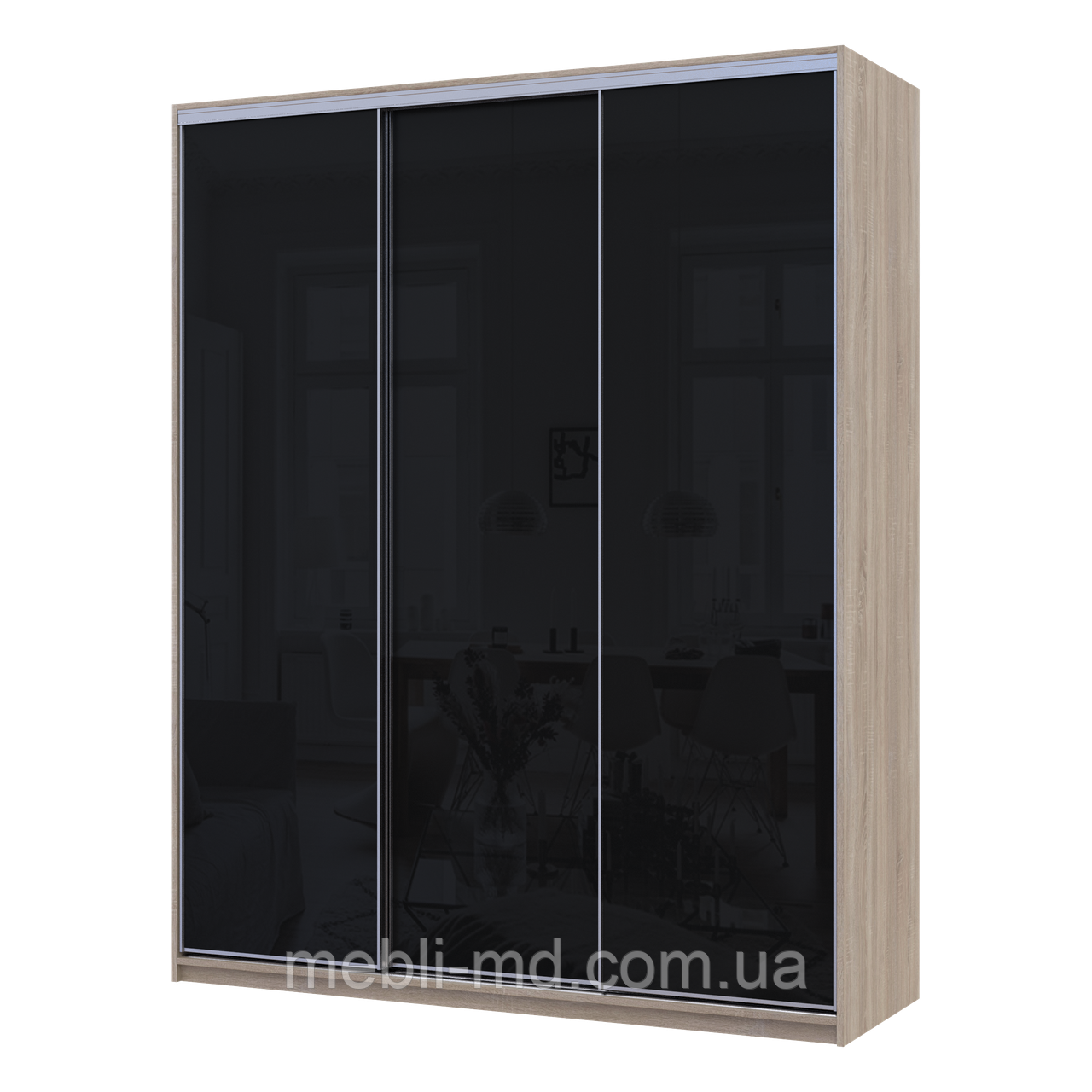 Шафа купе Сіті Лайт Слім Дуб Сонома Скло Чорне 180х60х225 (44900320), фото 1