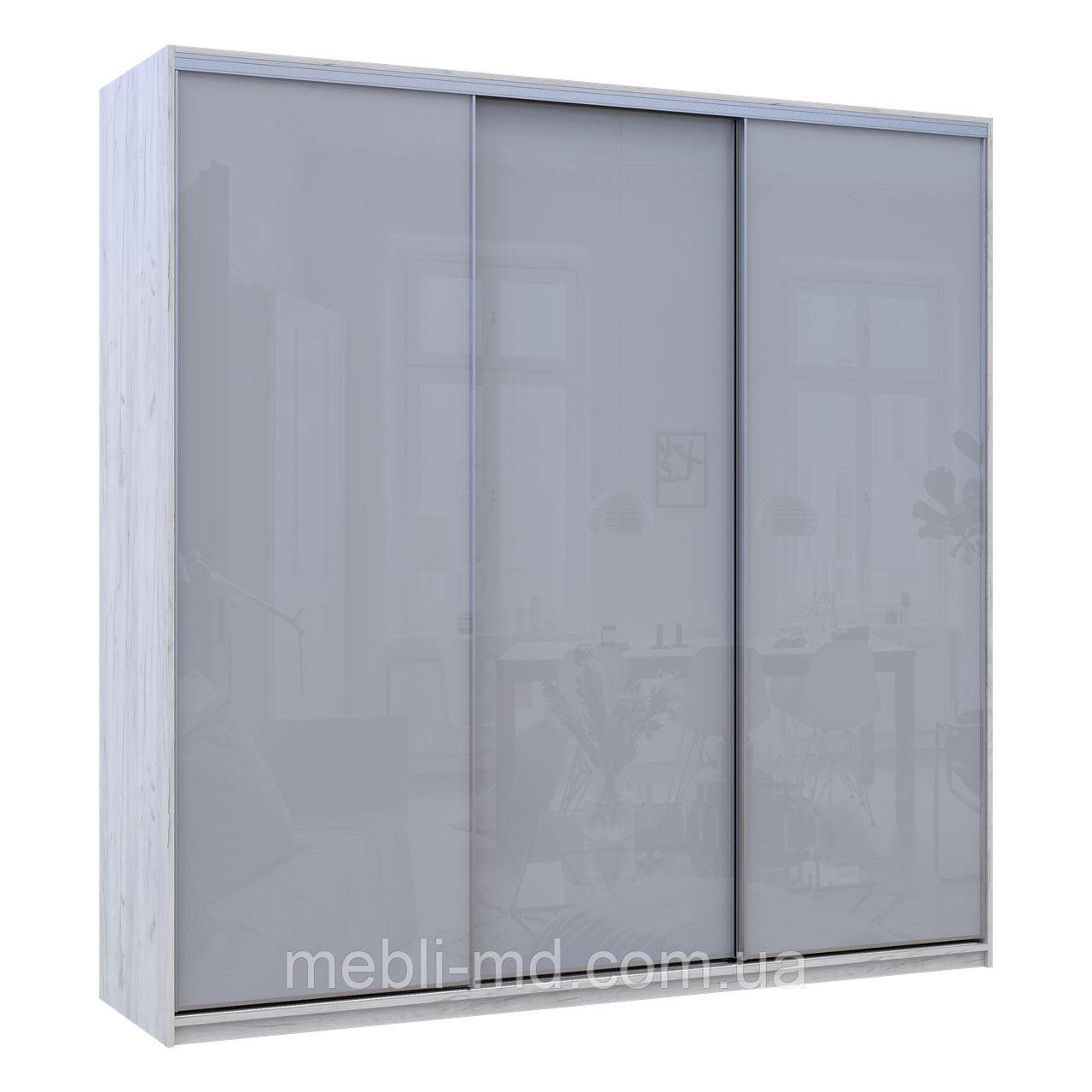Шафа купе Сіті Лайт Слім Біле Дерево Скло Сіре 225х60х225 (44900306), фото 1