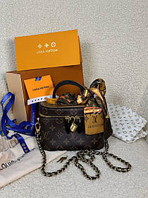Жіноча сумка Louis Vuitton Vanity Brown кейс Луі Віттон шкіряний коричневий 1 відділення на ланцюжку LV