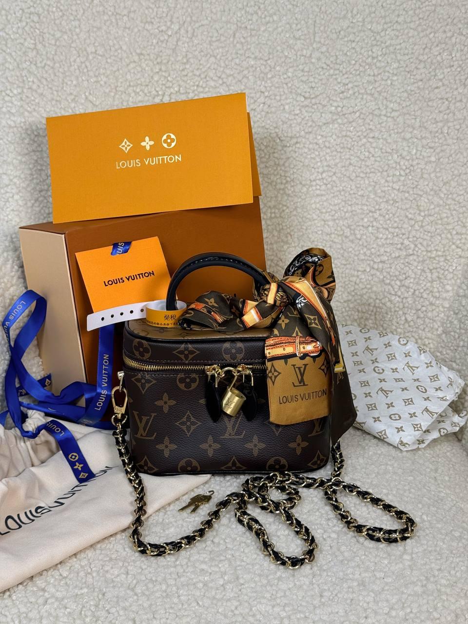 Жіноча сумка Louis Vuitton Vanity Brown кейс Луі Віттон шкіряний коричневий 1 відділення на ланцюжку LV