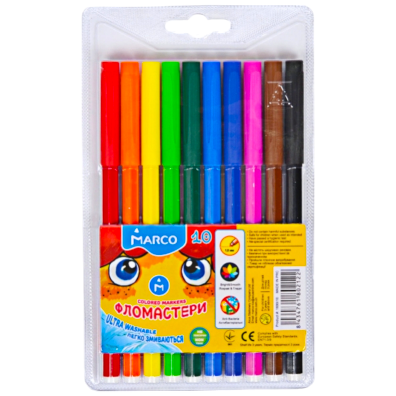 Фломастери Marco Super Washable 1690-10 (10 кольорів) 1/24/240шт, фломастери для дітей