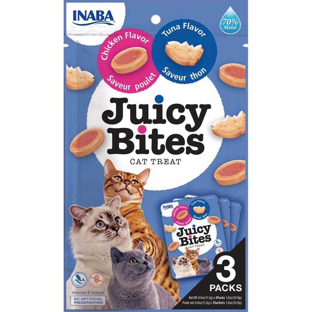 Ласощі INABA "Juicy Bites" для котів, соковиті снеки зі смаком курки і тунця 3*11,3 гр(6 шт.уп.) (48 шт.)