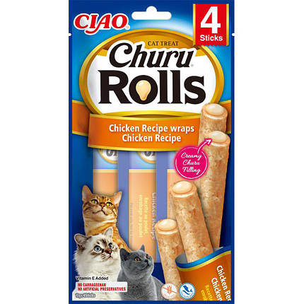 Ласощі INABA "Churu Rolls" для котів, з куркою 4*10 гр (12 шт.уп.) (48 шт.), фото 1