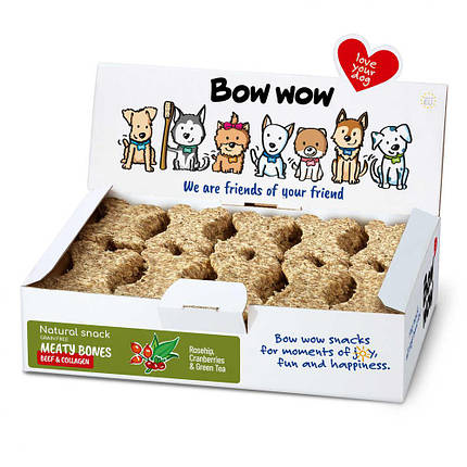 Ласощі для собак"Bow wow"натуральні кісточки з яловичиною та колагеном (30 шт/уп) box, фото 1