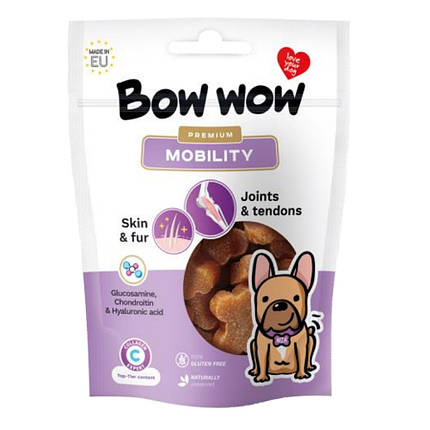 Ласощі для собак"Bow wow" Mobility снеки,покращує опорно-рухову систему,шкіру та шерсть 60гр (15 шт в кор), фото 1