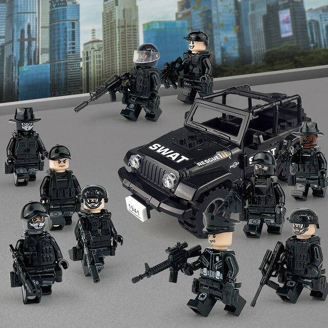 

Фигурки человечки военные спецназ swat солдаты оружие машина джип для лего lego