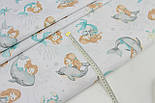Бязь "Русалка з дельфінами" м'ятного кольору з сірими коралами № Е-3330, фото 5
