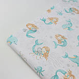 Бязь "Русалка з дельфінами" м'ятного кольору з сірими коралами № Е-3330, фото 7