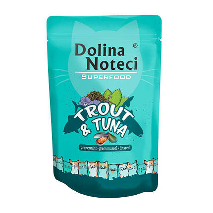 Пауч Dolina Noteci Superfood для котів з форелью та тунцем,85 гр (10 шт/уп), фото 1