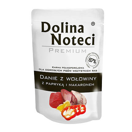 Пауч Dolina Noteci Premium Danie для дорослих собак усіх порід,яловичина з паприкою та локшиною,300 гр(10, фото 1