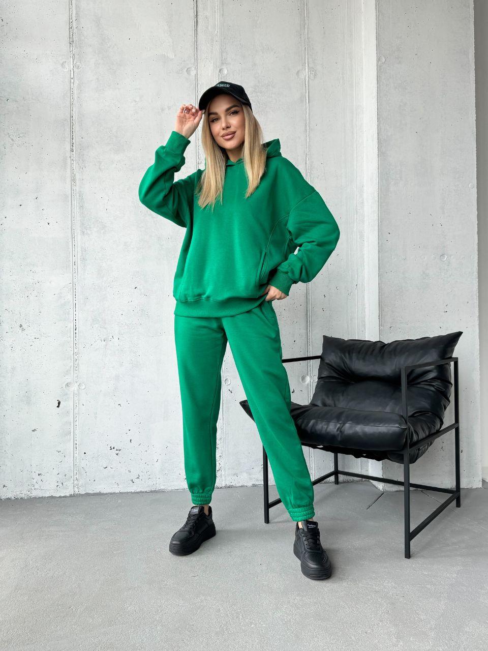 Костюм СПОРТИВНИЙ ХУДІ+ДЖОГЕРИ 3-нитка р.40-58 FREEDOM TEVI ЗЕЛЕНИЙ, фото 1