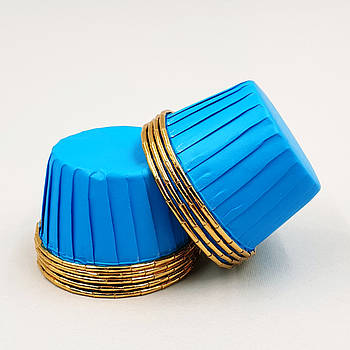 Фольгована форма для мафінів із посиленим бортиком Блакитна-золото — 25 шт.