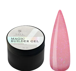 SAGA Builder Gel Magic №04 бежевий з різнокольоровою поталлю, 15 мл