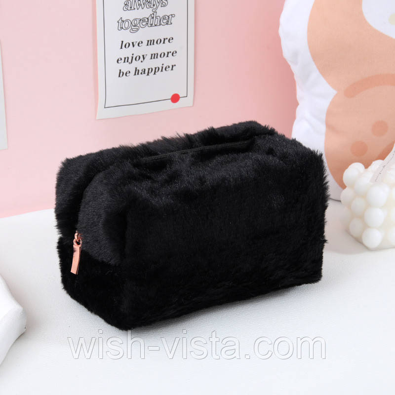 Косметичка плюшева ANbeauty 18х9х10 см Чорна (AN0103264), фото 1
