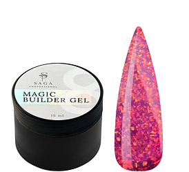 SAGA Builder Gel Magic №08 темно-рожевий з різнокольоровою поталлю, 15 мл