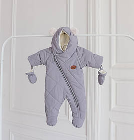 Дитячий цільний зимовий теплий комбінезон для новонародженого з капюшоном на зріст 62 68 74 см