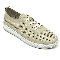 Жіночі шкіряні кросівки сліпони на низькому ходу бежевого кольору Туреччина SR24001-8 silver grey бежевий розмір 36