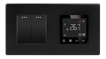 Wi-Fi регулятор теплої підлоги + Вимикач 2 клавіші 1DAL | Чорний (P157-SW2G-TR.WF.BL)