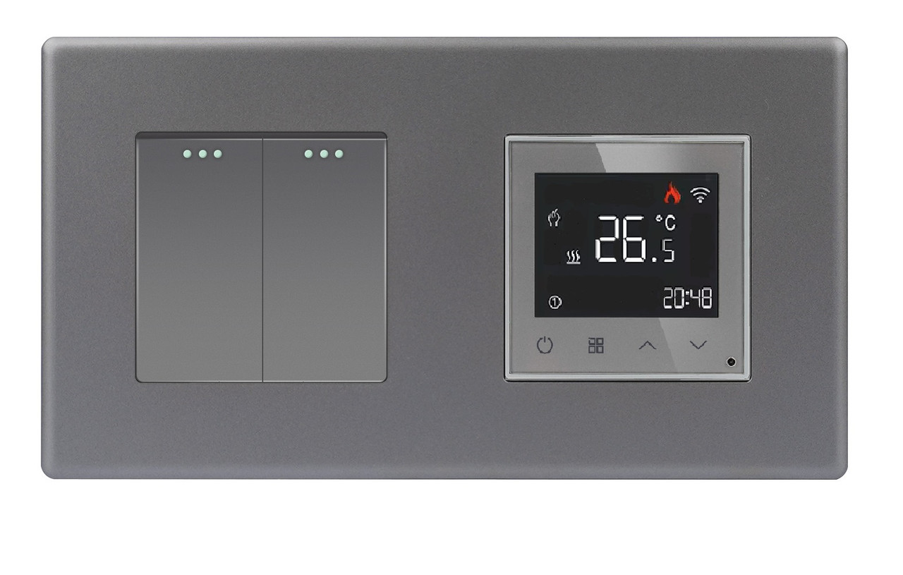 Wi-Fi регулятор теплої підлоги + Вимикач 2 клавіші 1DAL | Сірий (P157-SW2G-TR.WF.GR)