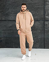 Чоловічий спортивний костюм бежевий весна осінь модний на блискавці з капюшоном костюми чоловічі стильні зручні