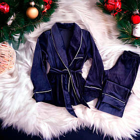 Плюшева піжама накидка та штани Синій