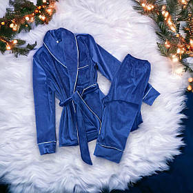 Плюшева піжама накидка та штани Світло-синій