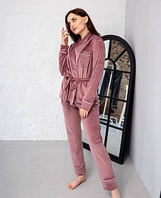 Плюшева піжама  накидка та штани Пудра